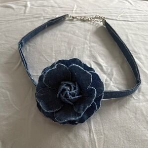 Blue Denim Flower Choker Necklace